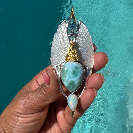 Gotland Larimar S925 and 14k Gold Plated Pendant