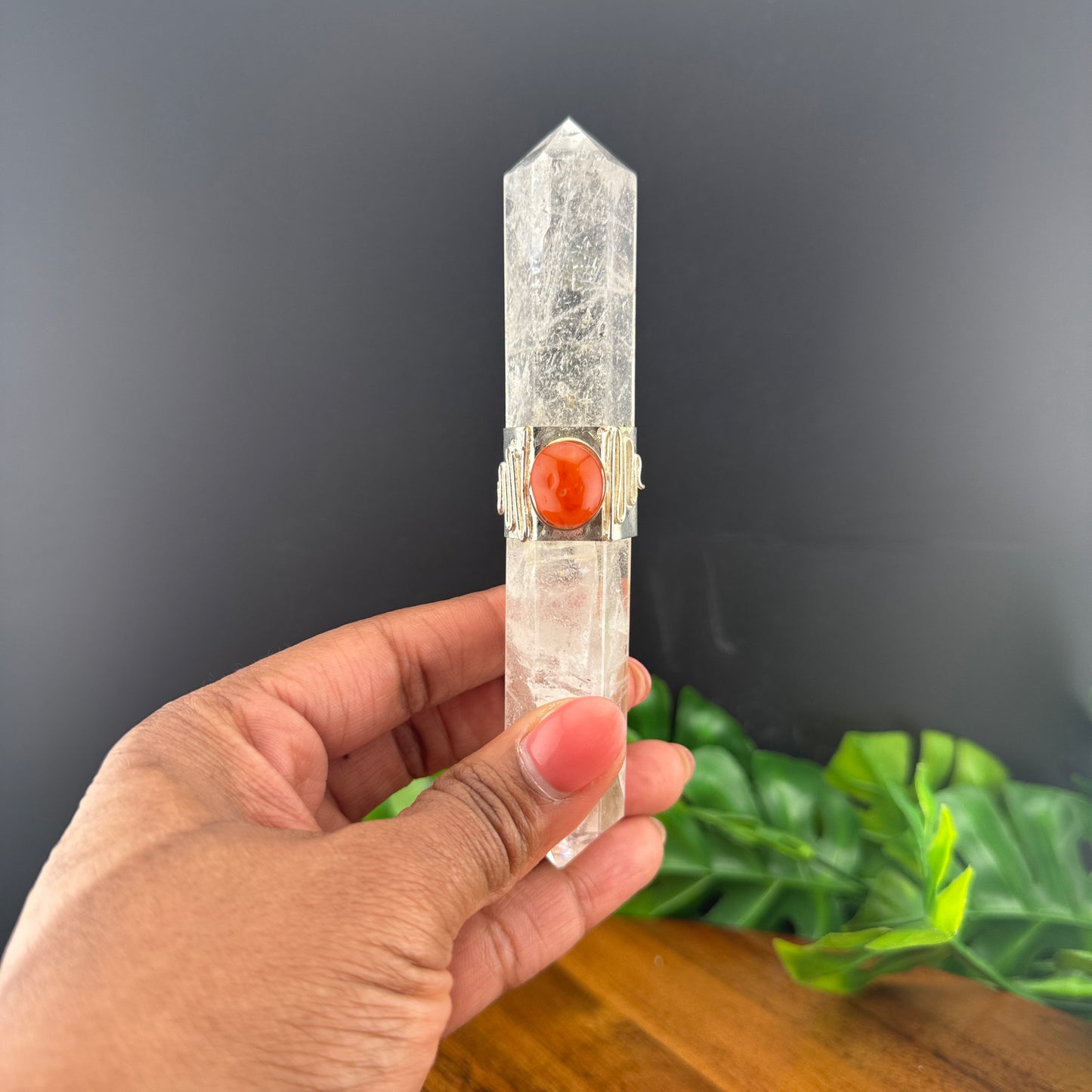 Clear Quartz & Carnelian Wand