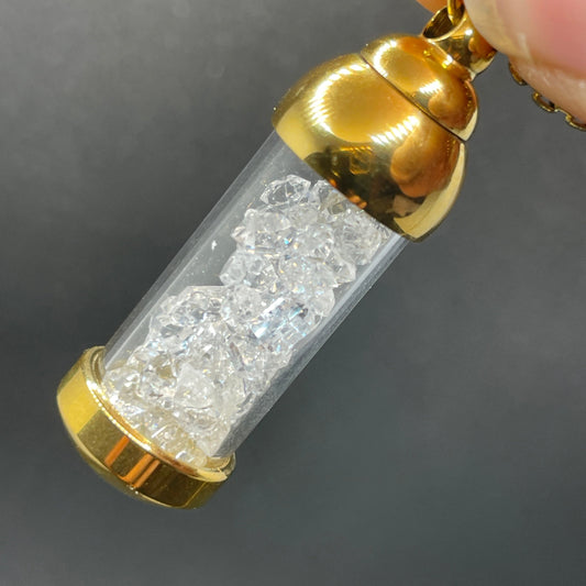 Herkimer Diamond Gold Tube Pendant with Ball Chain