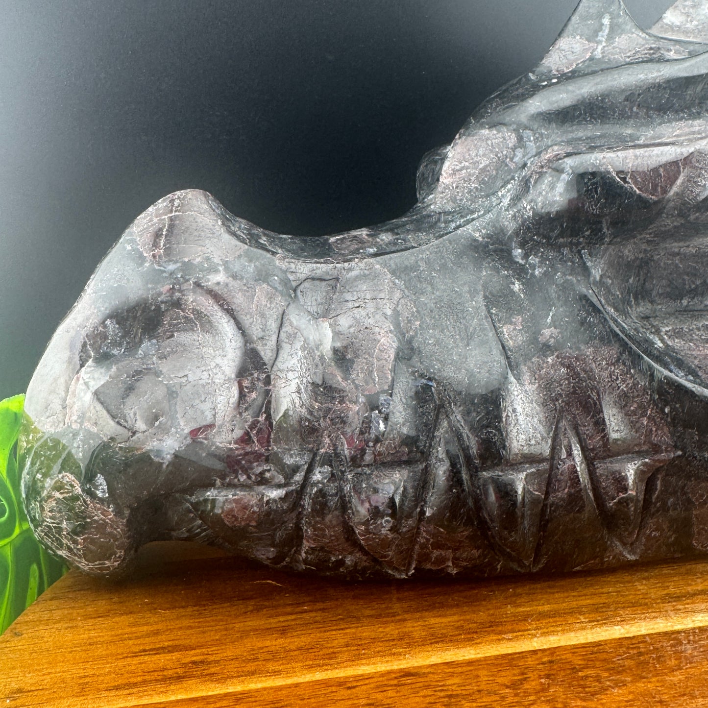 XL 12 inch Garnet in Arfvedsonite Dragon Carving