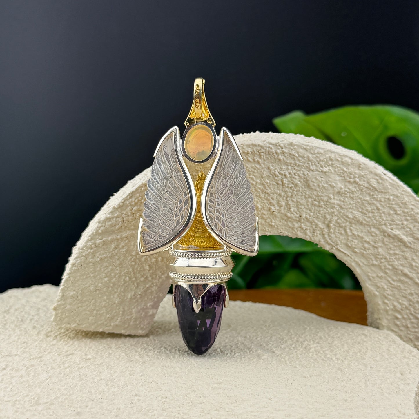 Gotland Mother-of-Pearl Wings and Amethyst Pendant