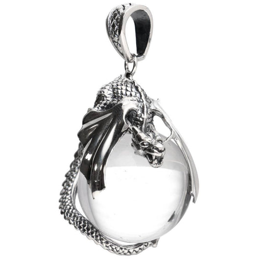 Gotland Dragon Clear Quartz & Sterling Silver Sphere Pendant