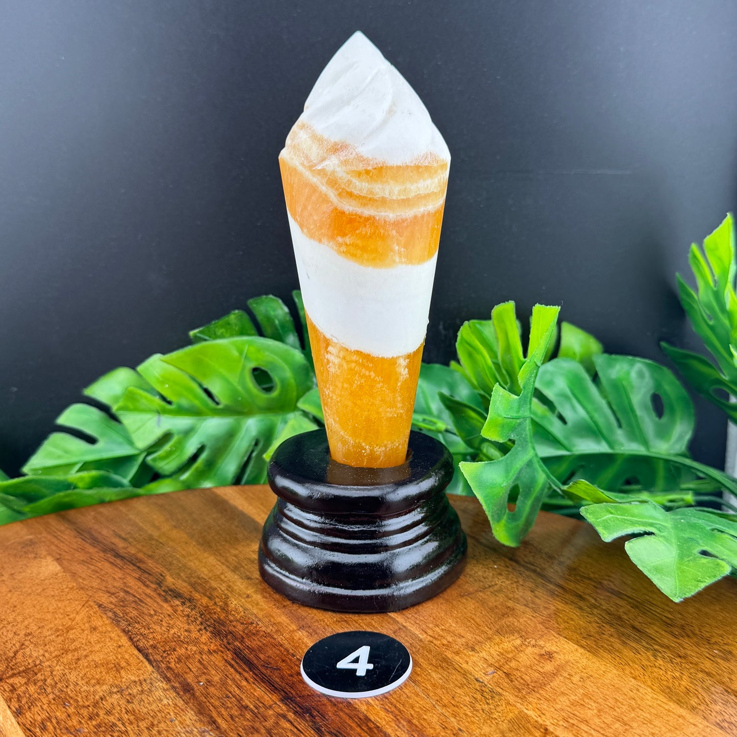 Orange Calcite Ice Cream Cone with stand