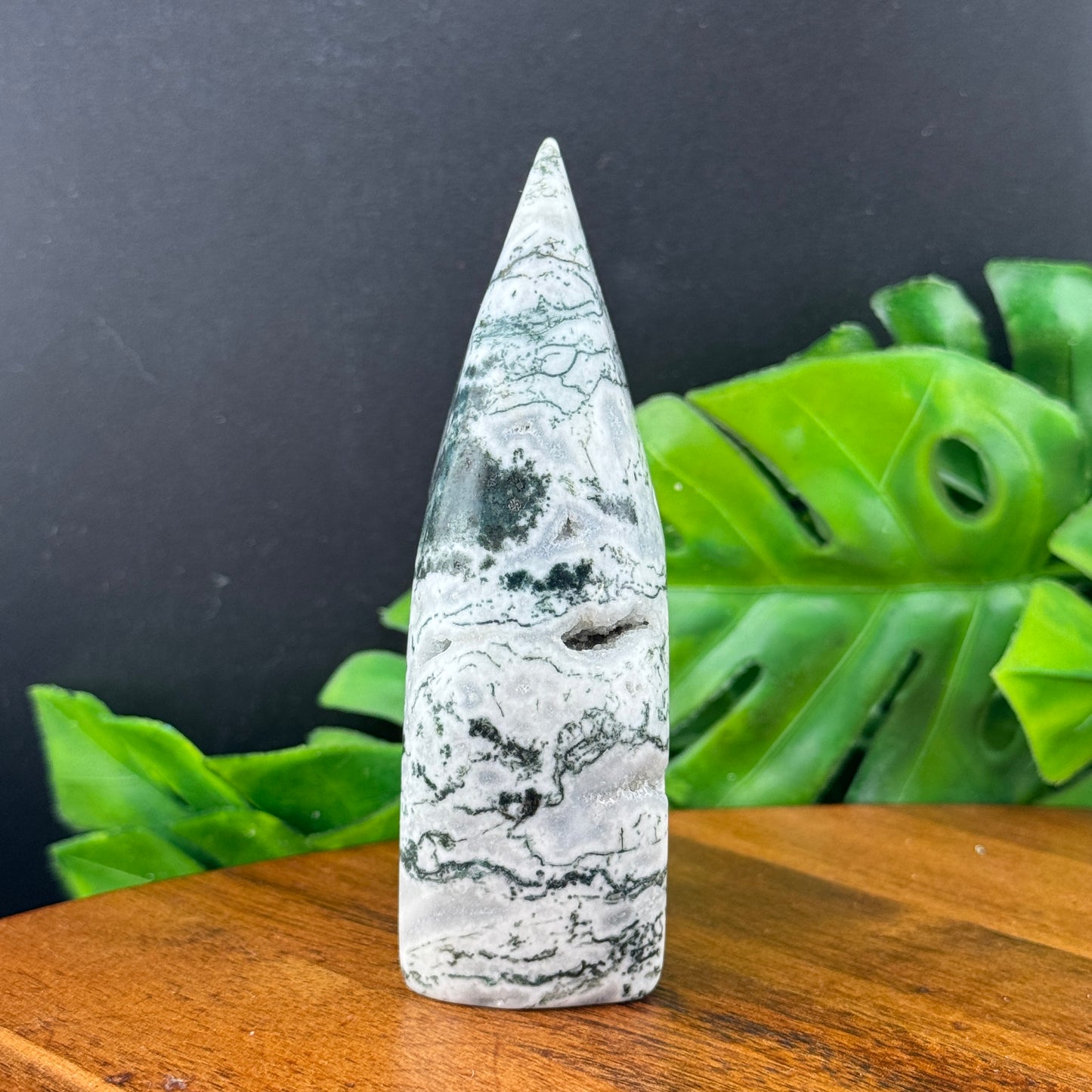 Moss Agate Skull in Flame