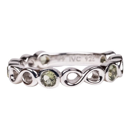 Moldavite Gemstone Infinity Band Ring .925 Silver