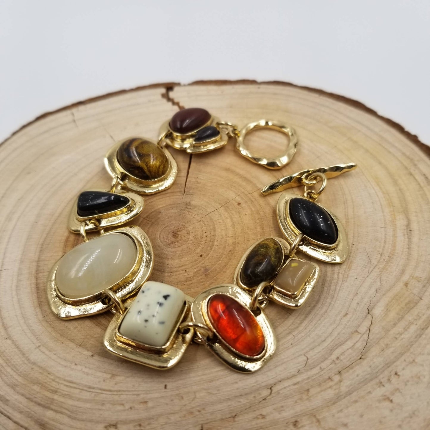 Vintage Style Tiger Eye Stone & Onyx Stone Bracelet