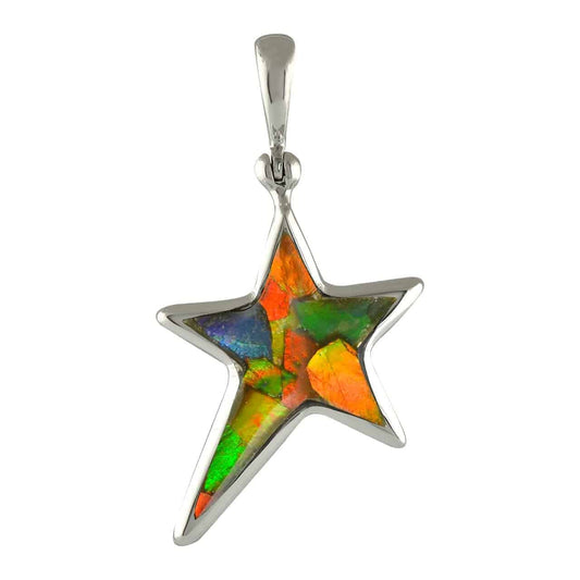 Starborn Ammolite 5-Point Rising Star Pendant in Sterling Silver