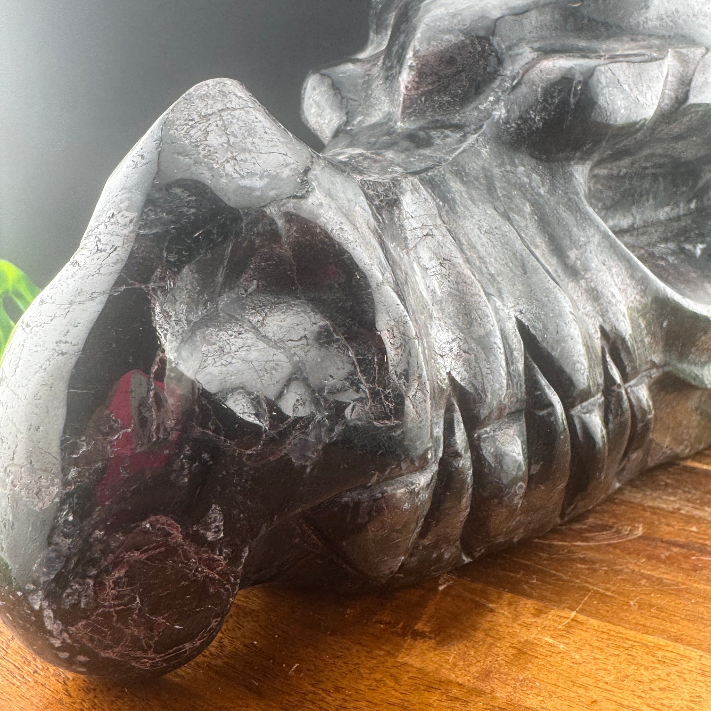 XL 12 inch Garnet in Arfvedsonite Dragon Carving