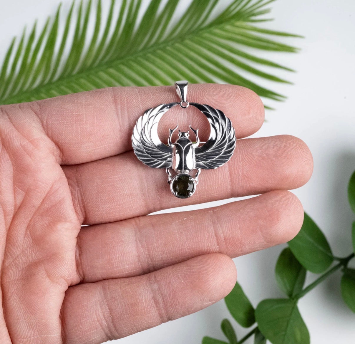 Scarab Pendant | Moldavite Gemstone .925 Silver