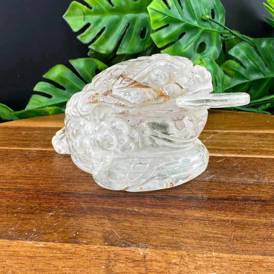 Clear Quartz Money Toad with Hematite
