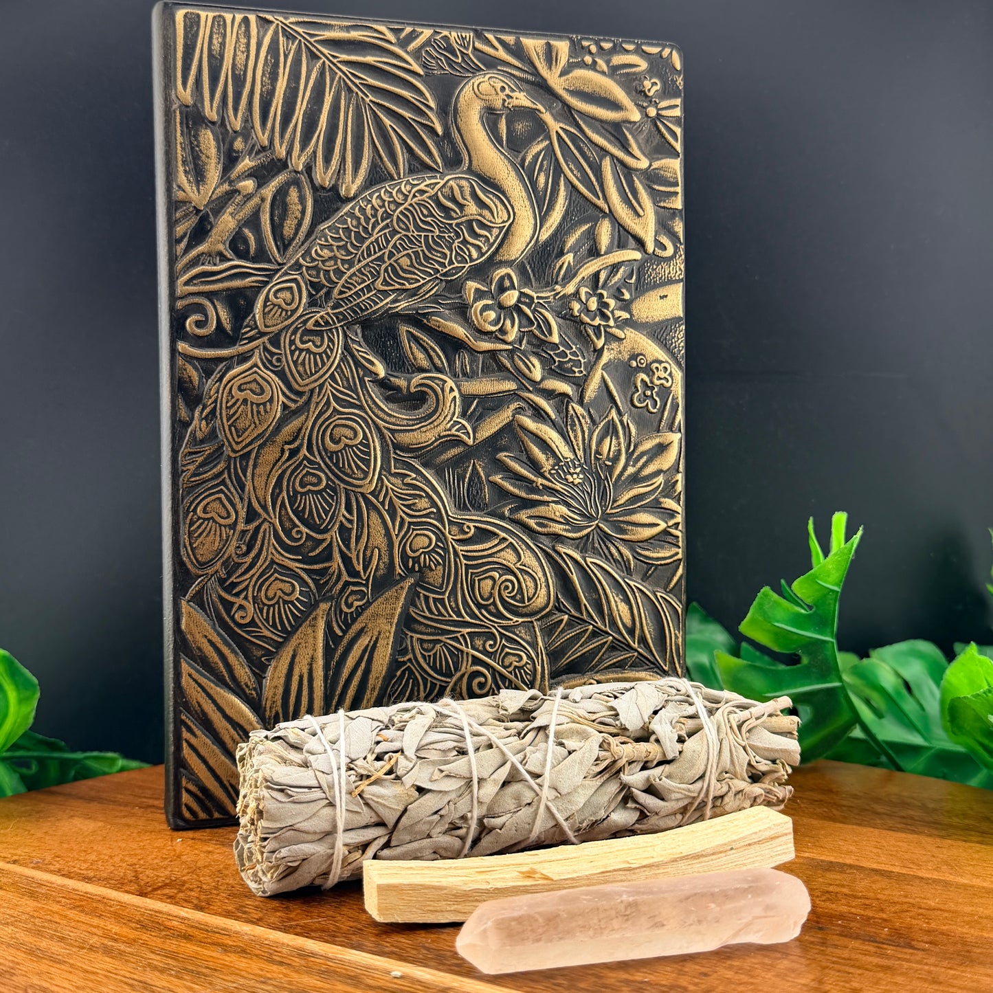 Peacock Vegan Leather Journal & Sage Bundle Set