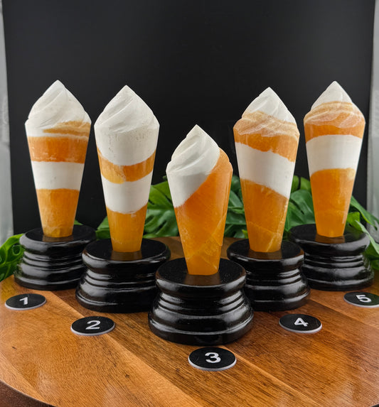 Orange Calcite Ice Cream Cone with stand