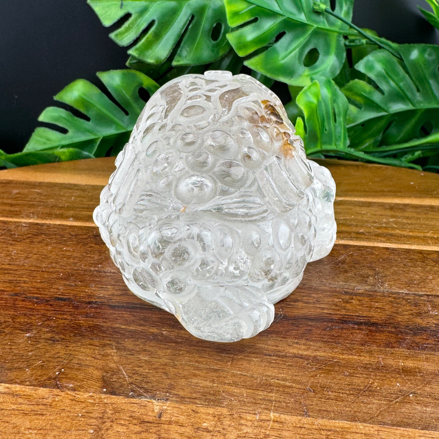 Clear Quartz Money Toad with Hematite