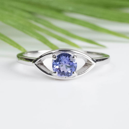 Sterling Silver Tanzanite Evil Eye Ring Sz 7