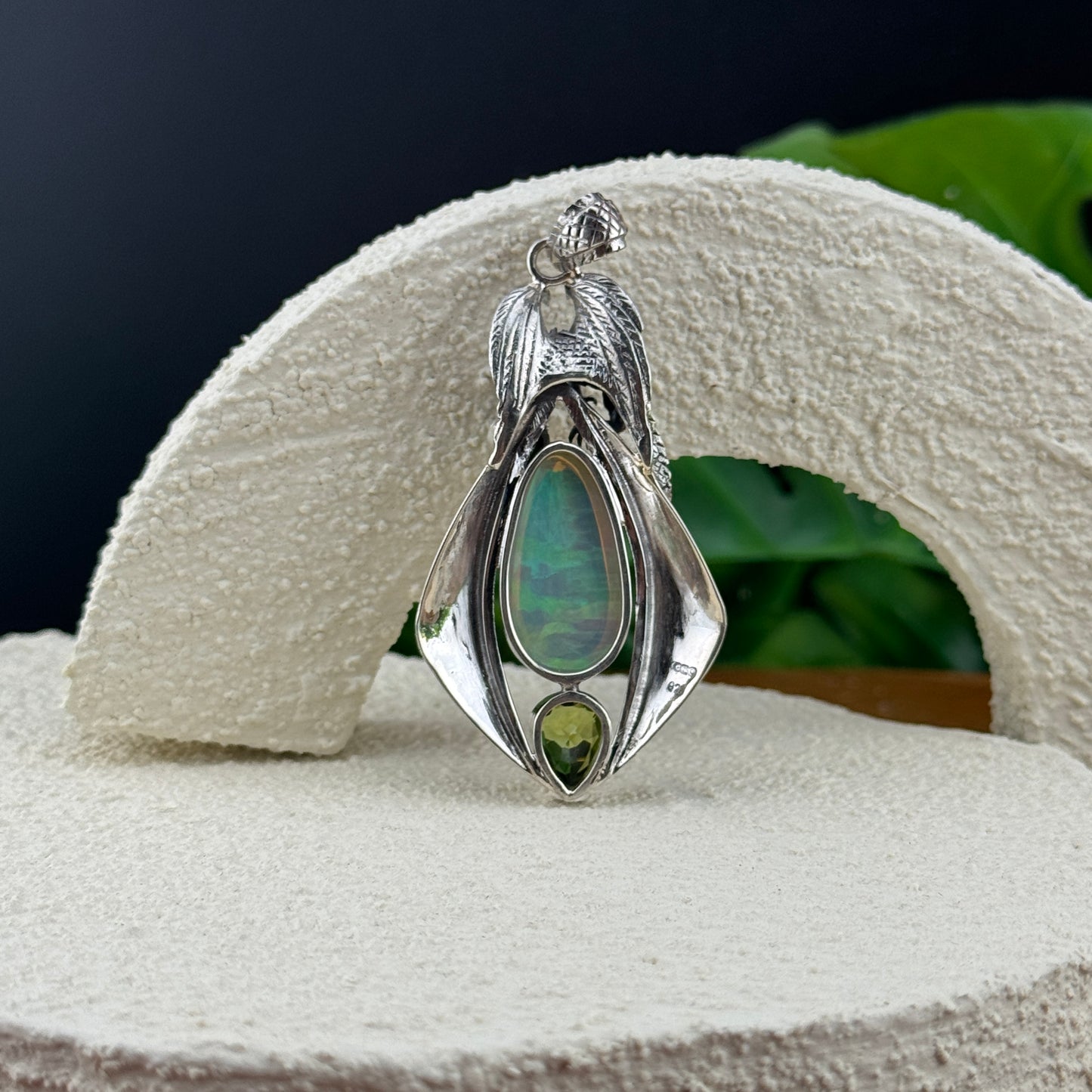 Gotland Chrome Diopside Peridot & Opal Dragon Sterling Silver Pendant