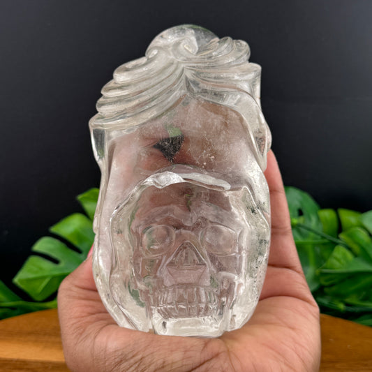 Clear Quartz Skull with Octopus Carving