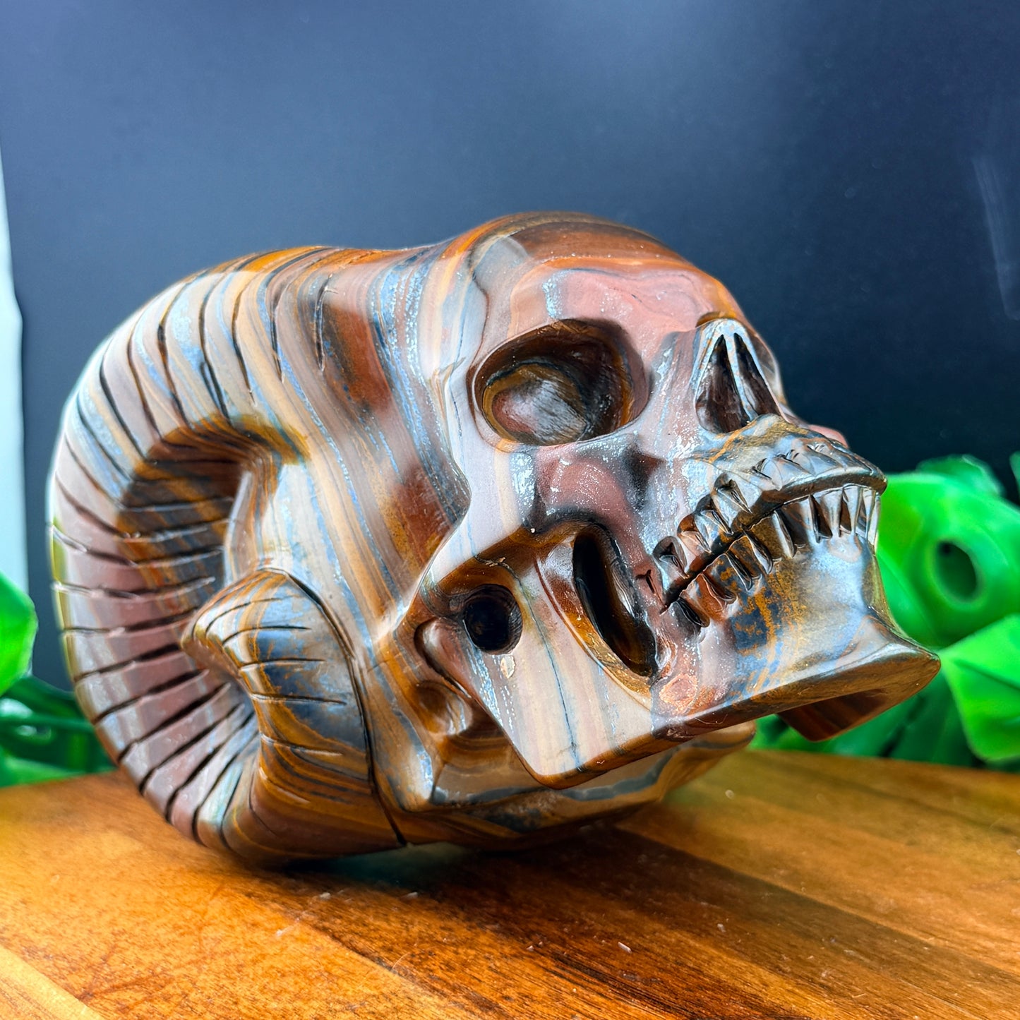Iron Tiger Eye Horned Skull
