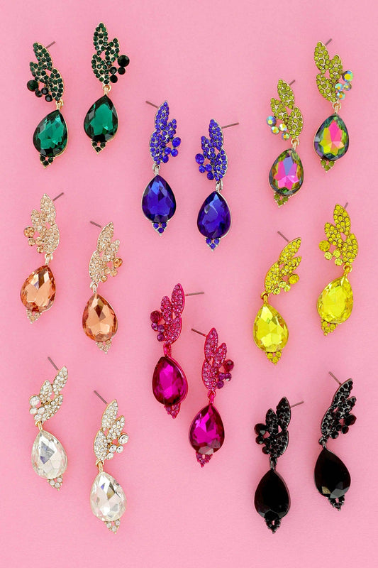 Rhinestone Cluster Teardrop Gem Evening Earrings: Royal Blue