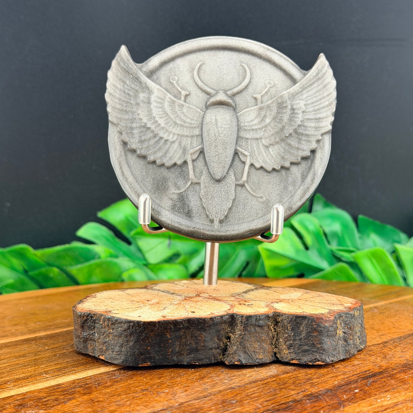 Silver Sheen Obsidian Scarab Medallion