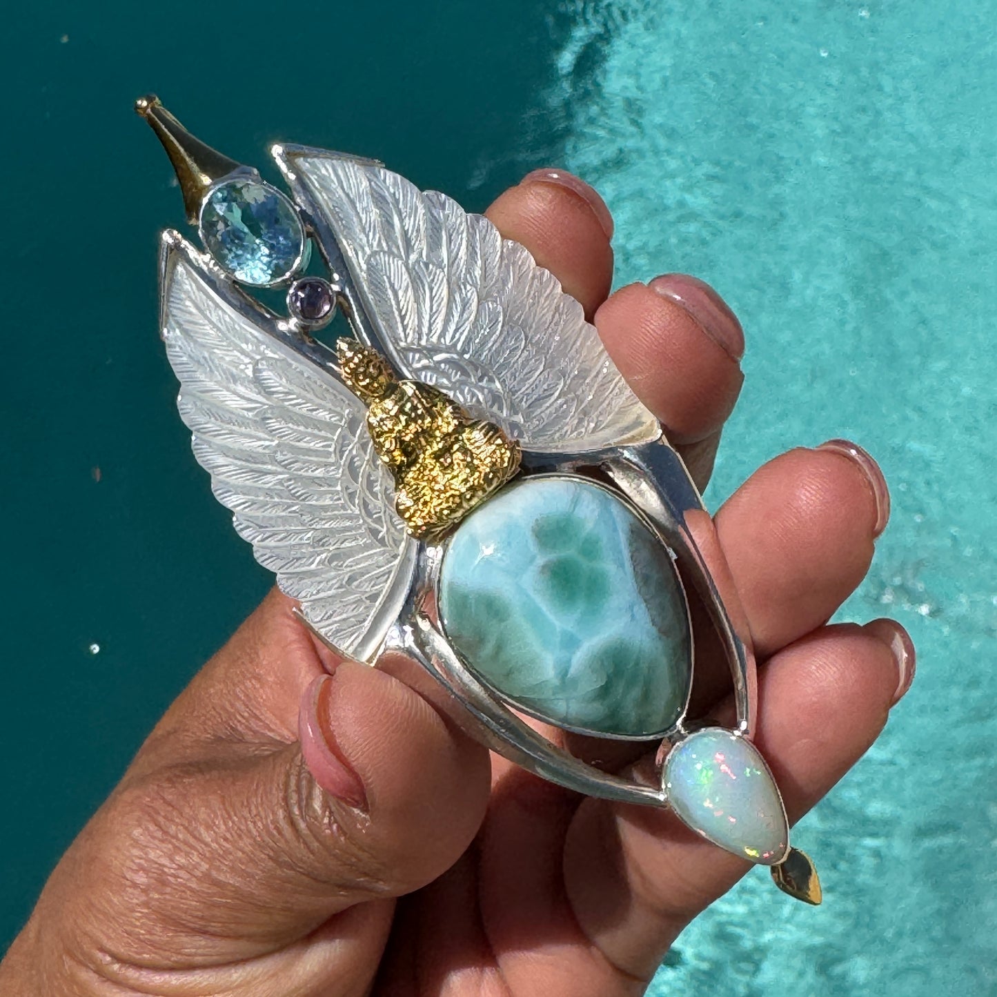 Gotland Larimar S925 and 14k Gold Plated Pendant