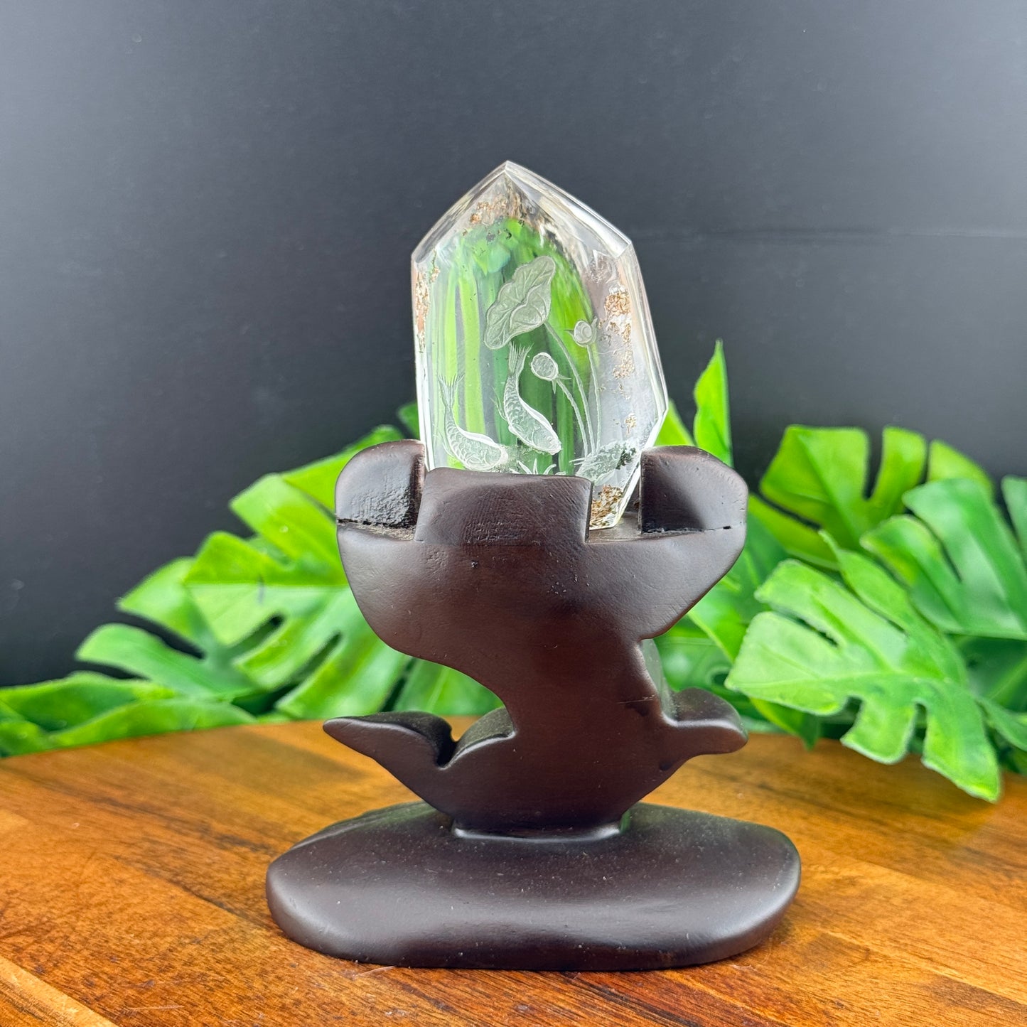 Garden Quartz Koi Fish Carving on Stand