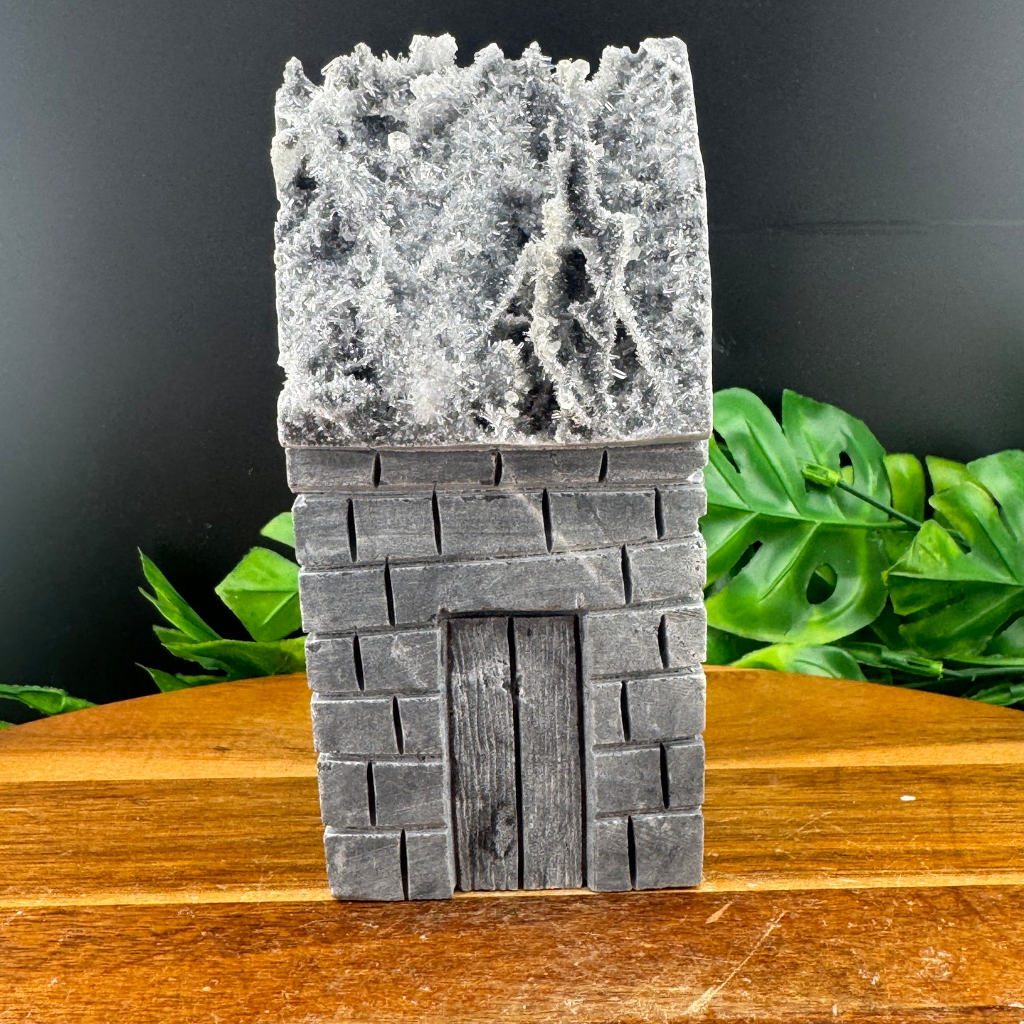 Needle Quartz Cluster in Matrix House Carving