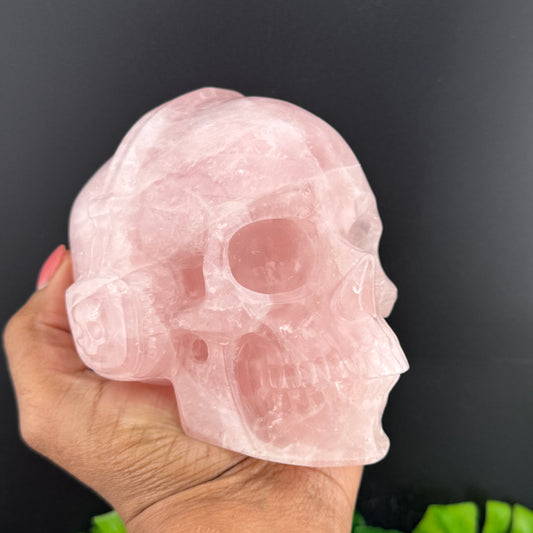 Rose Quartz Skull with Headphones