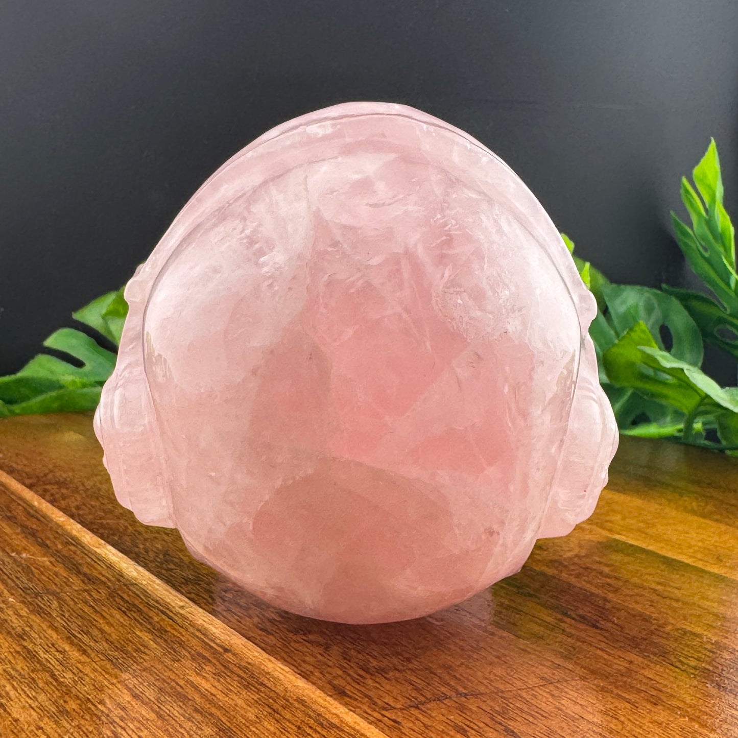 Rose Quartz Skull with Headphones