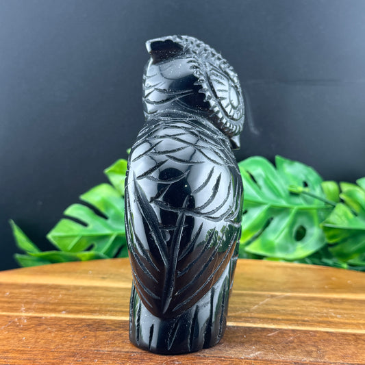 Black Obsidian Owl on Tree Carving