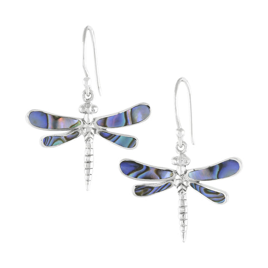 Starborn Abalone Shell Dragonfly Earrings in Sterling Silver