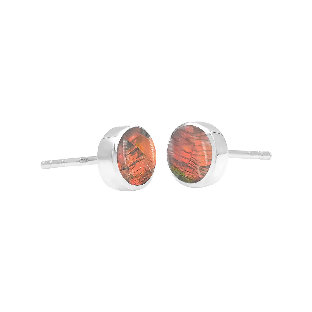 Starborn Ammolite 6 mm Micro Post Earrings in Sterling Silver