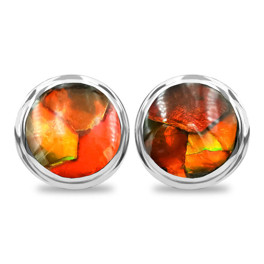 Round 9 mm Red Ammolite Post Style Earrings