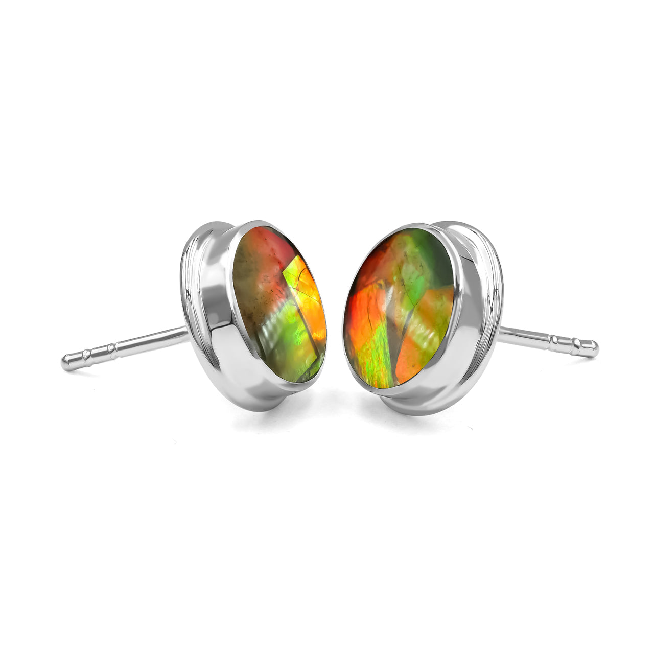 Round 9 mm Red Ammolite Post Style Earrings