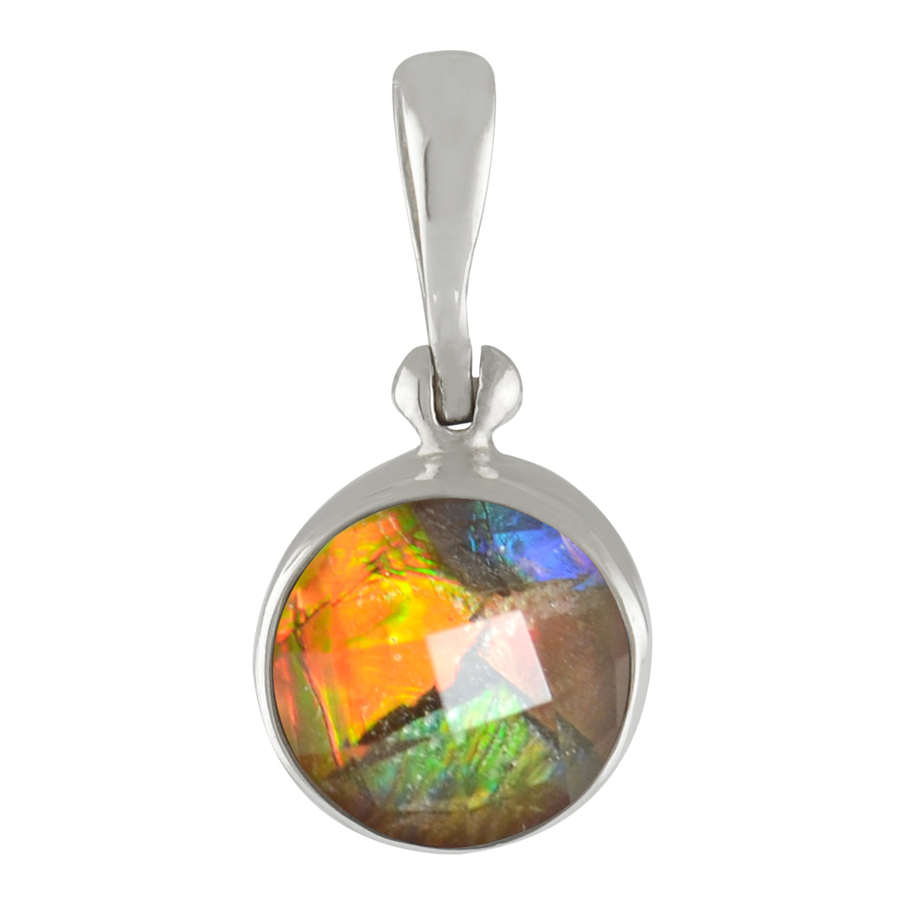 Starborn Ammolite Faceted Doublet Sterling Silver Round Pendant