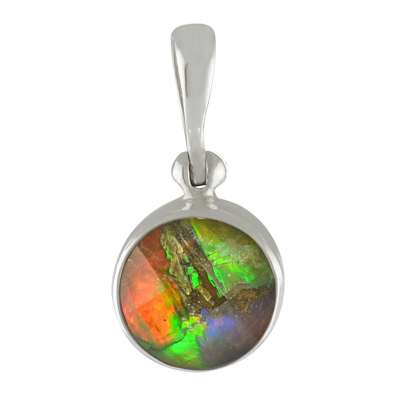 Starborn Ammolite Faceted Doublet Sterling Silver Round Pendant