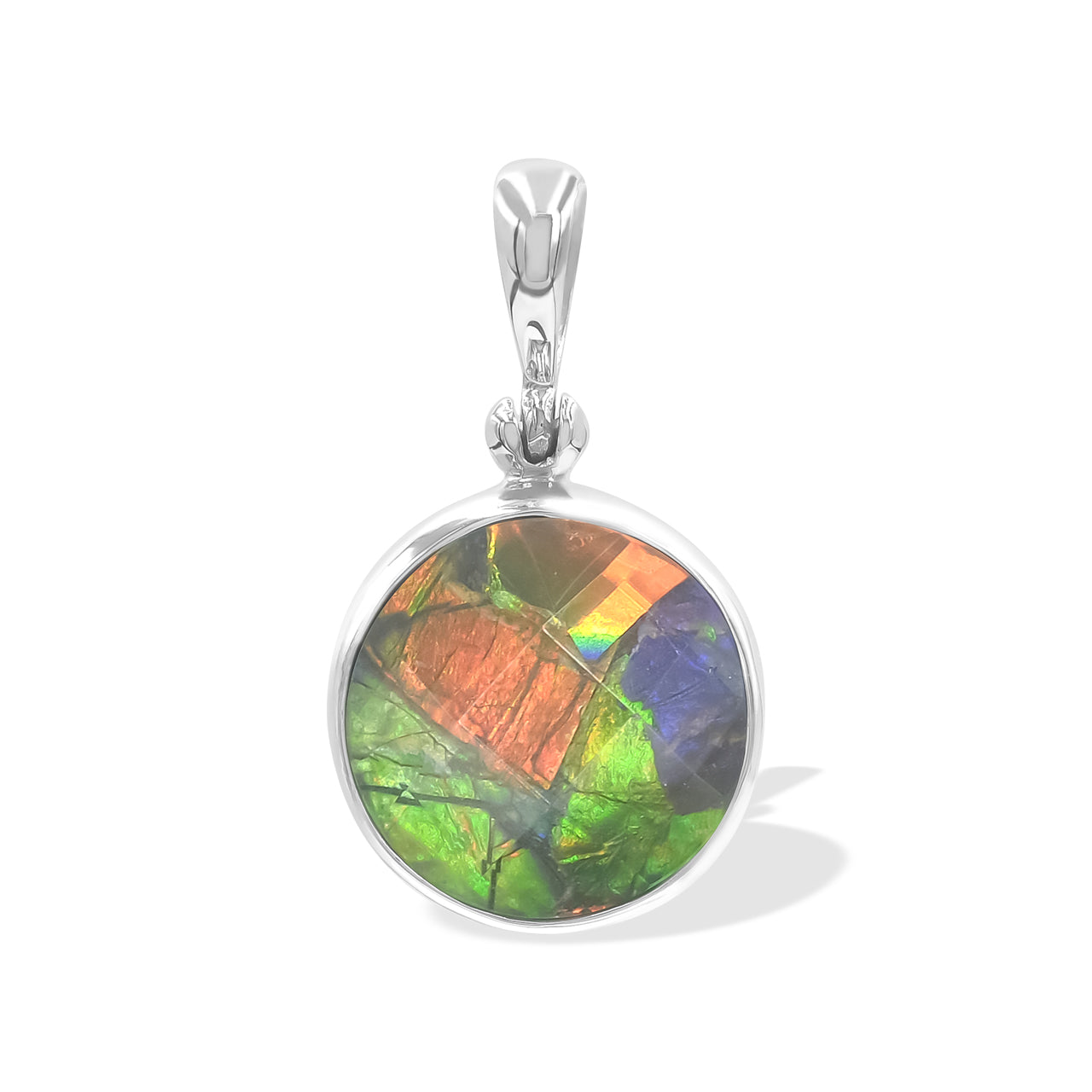 Starborn Ammolite Faceted Doublet Sterling Silver Round Pendant