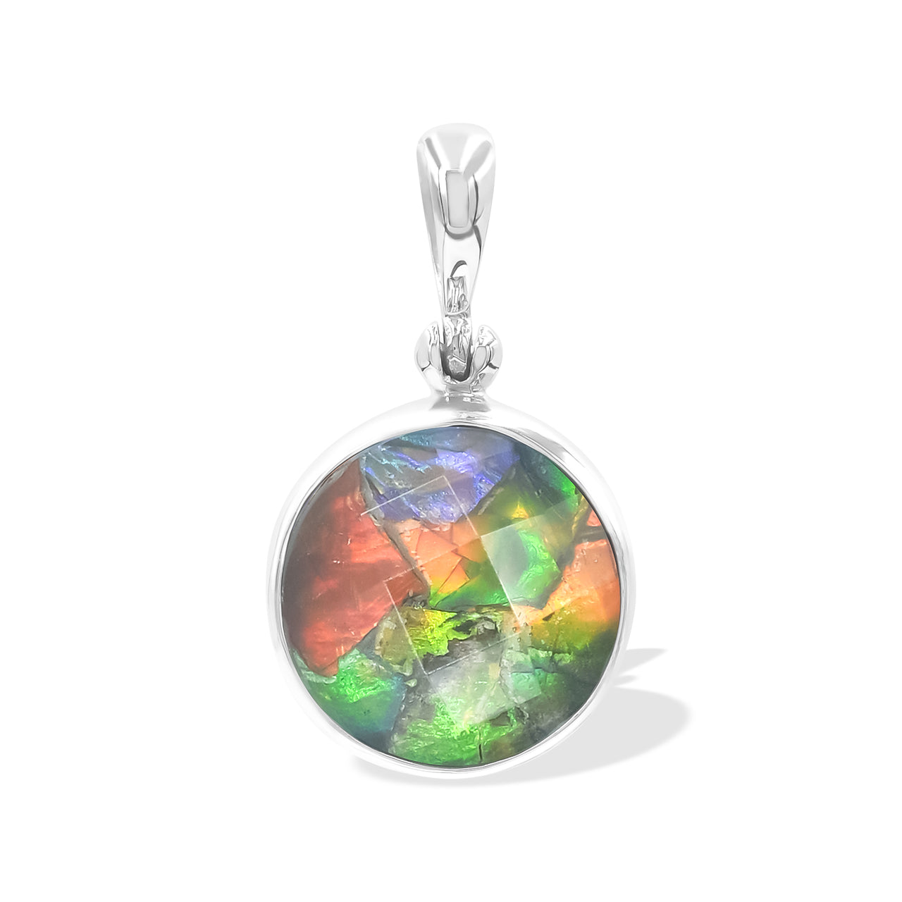 Starborn Ammolite Faceted Doublet Sterling Silver Round Pendant