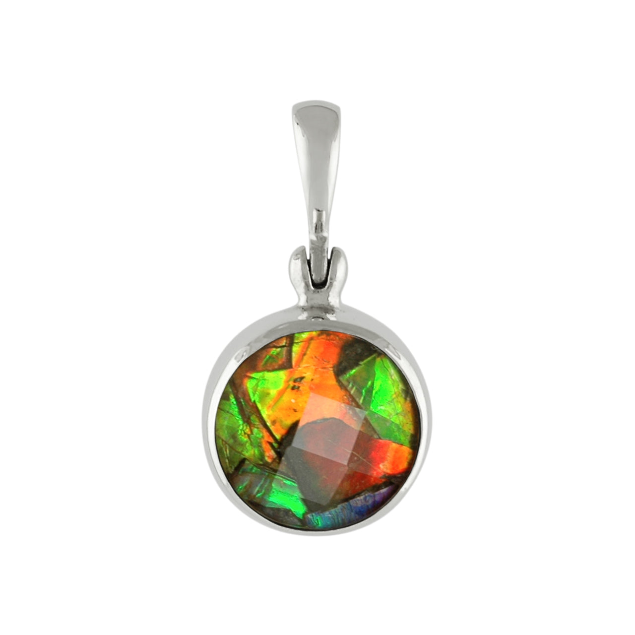 Starborn Ammolite Faceted Doublet Sterling Silver Round Pendant