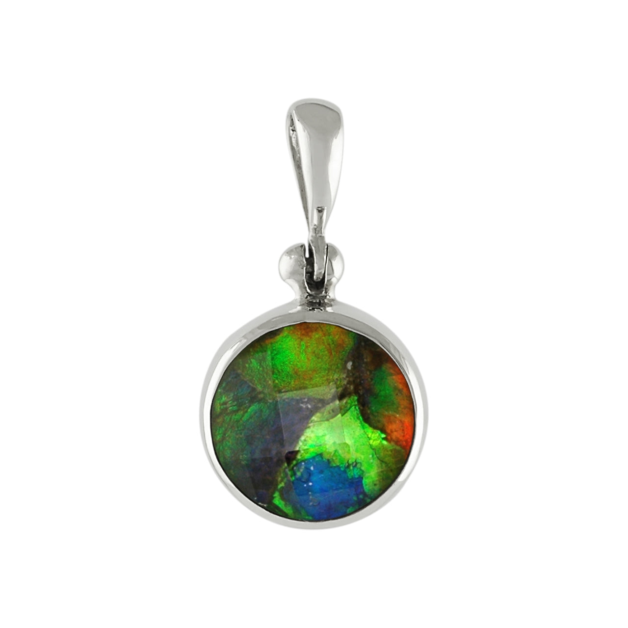 Starborn Ammolite Faceted Doublet Sterling Silver Round Pendant