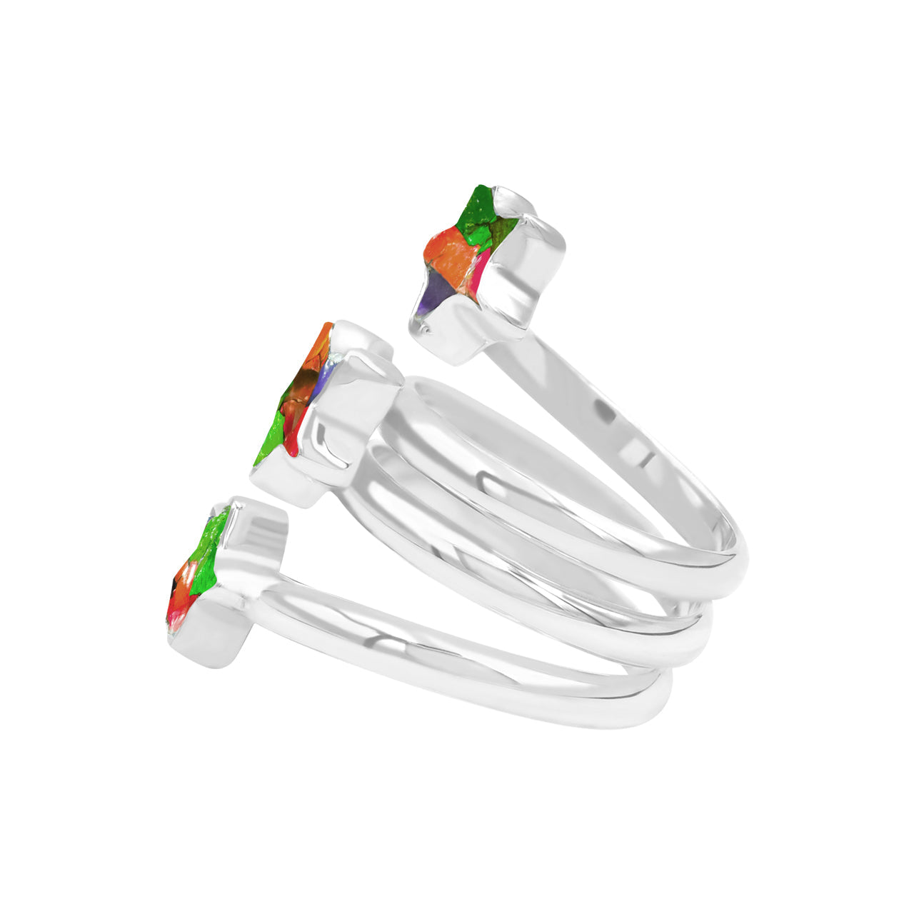 Starborn Ammolite 3-Star Spiral Ring in Sterling Silver