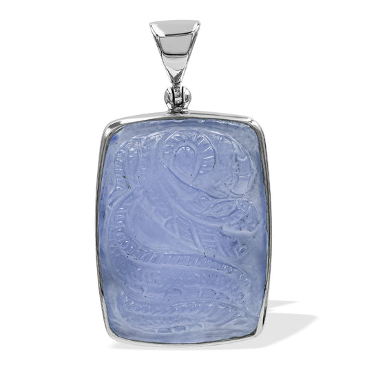 Starborn Carved Blue Chalcedony Dragon Pendant in Sterling Silver