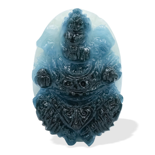 Starborn Blue Ice Glacierite Oval Shaped Hand Carved Ganesha Cabochon