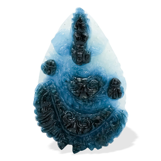 Starborn Blue Ice Glacierite Pear Shaped Hand Carved Cabochon Ganesha