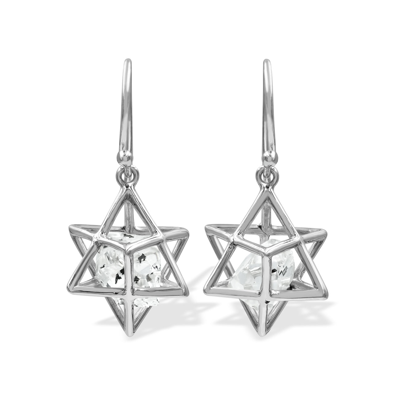 Starborn Merkabah with Herkimer Diamond Crystal, Small Star Cage Earrings in Sterling Silver
