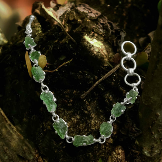 Starborn Genuine Rough Prong Set Moldavite in Sterling Silver
