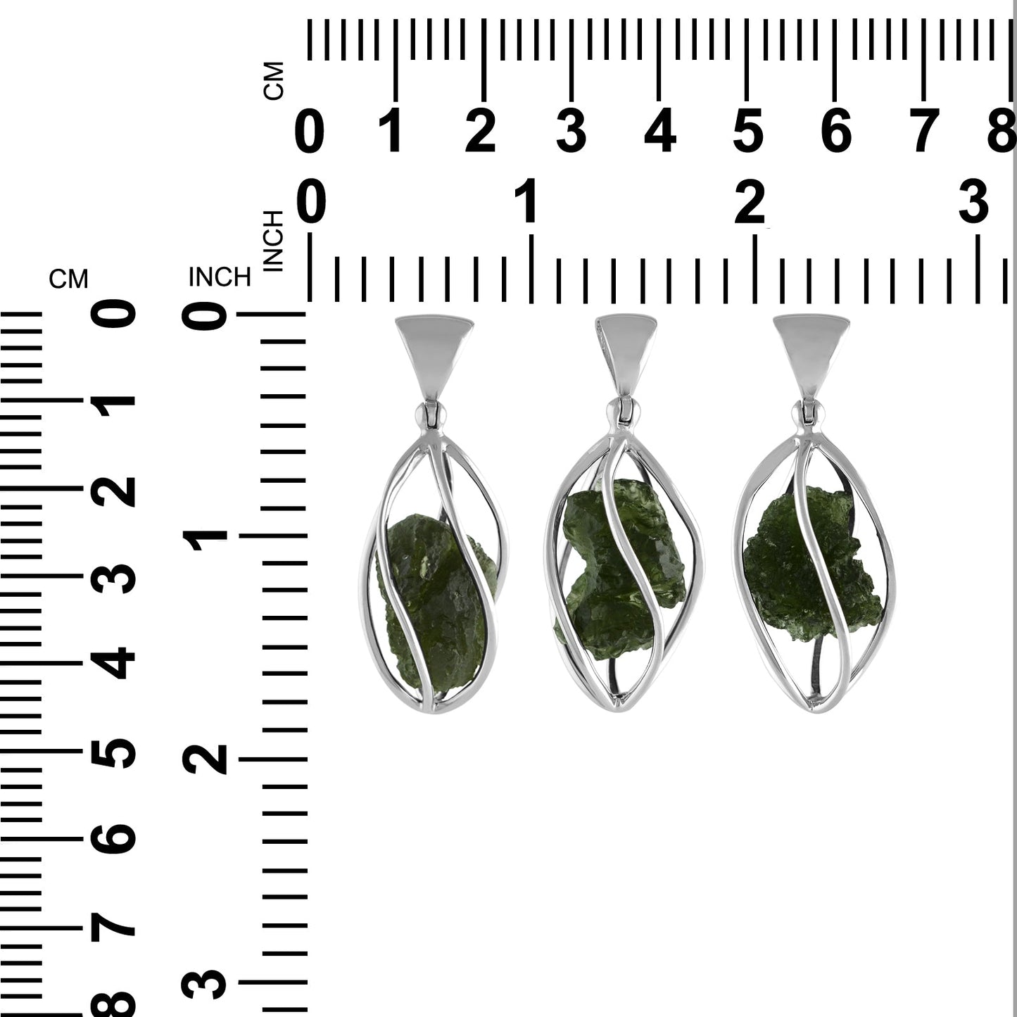 Starborn Natural Moldavite Narrow 5-Spiral Cage Pendant in Sterling Silver