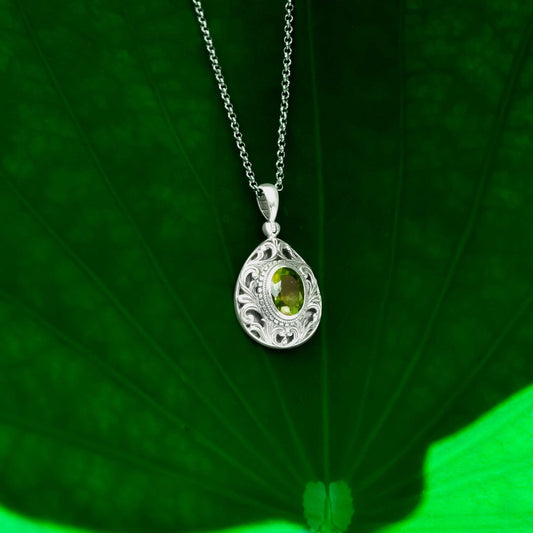 Starborn Faceted Elegant Scroll Moldavite Pendant in Sterling Silver
