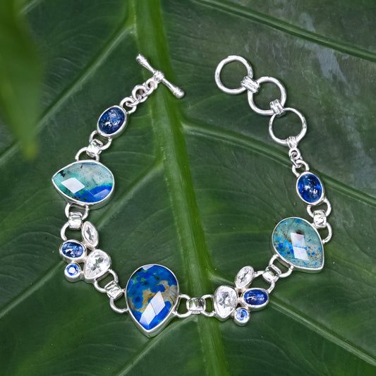 Starborn Azurite Malachite, Kyanite and White Topaz Bracelet in Sterling Silver