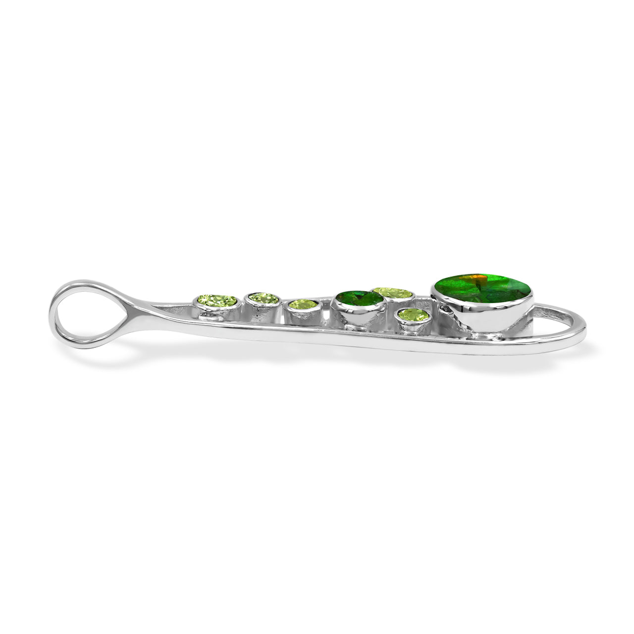 Starborn Ammolite and Faceted Peridot Pendant in Sterling Silver