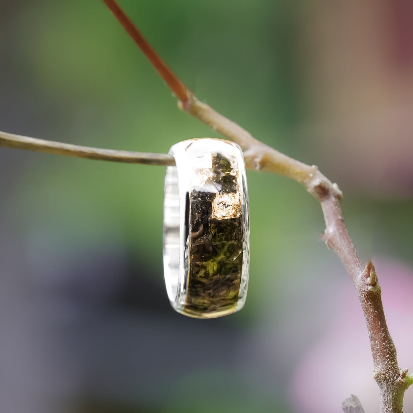 Starborn Golden Muscovite One Field Inlay Ring in Sterling Silver